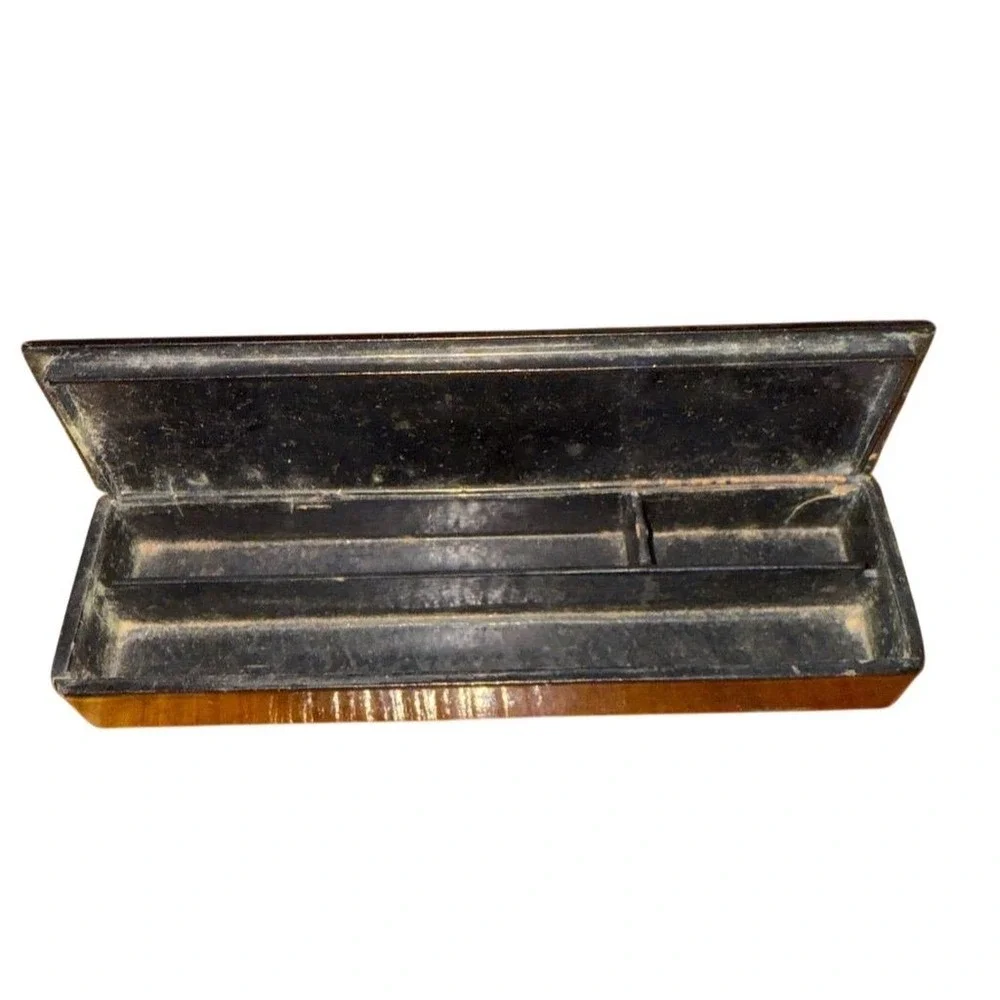 Antique pencil‎ box pre 1800's featuring children on the front and a cross